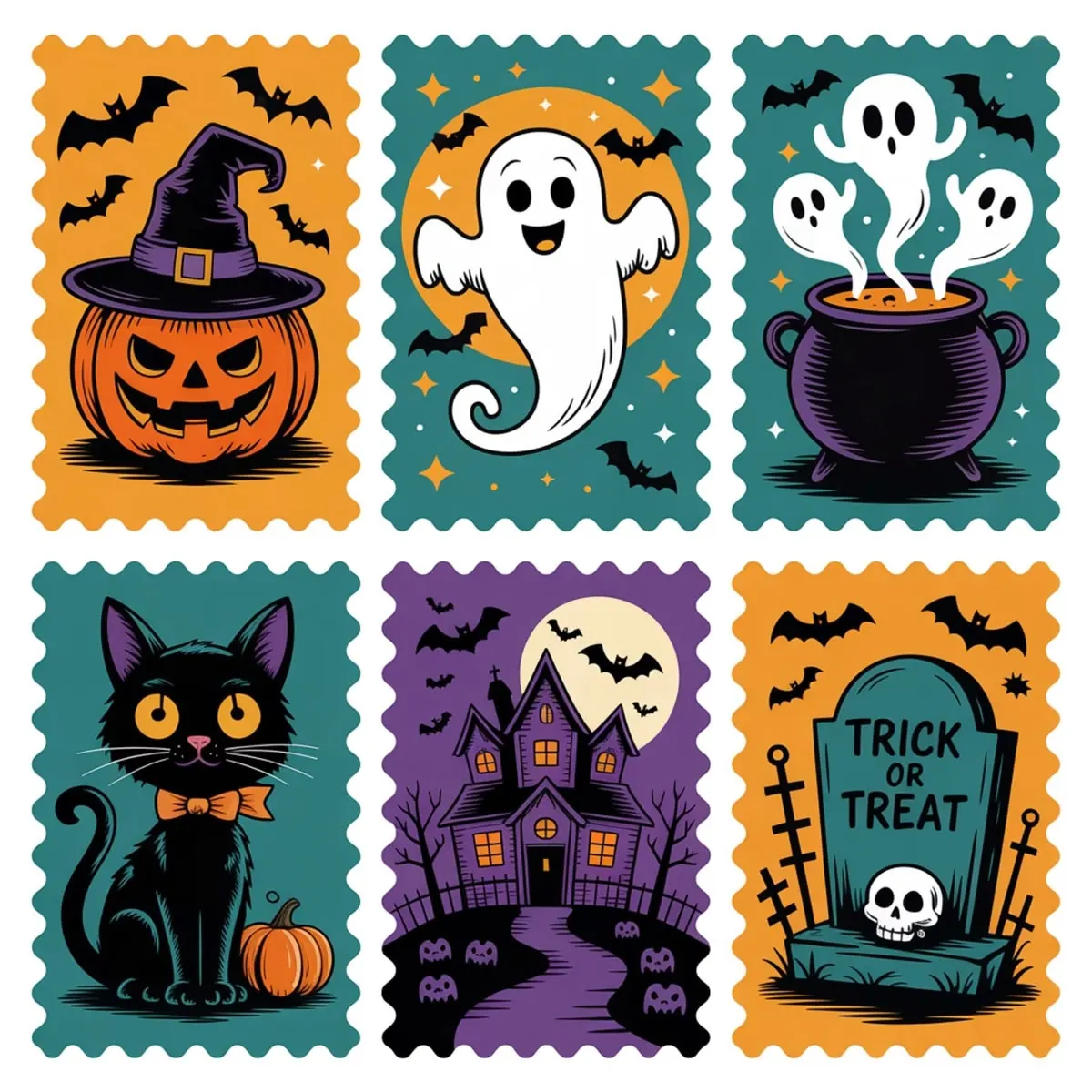 Colorful printable Halloween cards