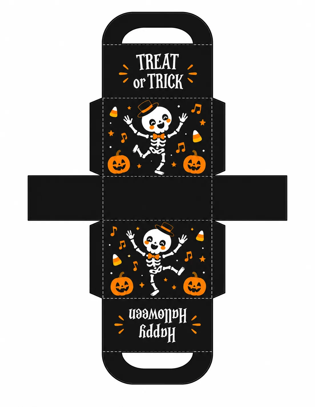 Black printable Halloween treat box template