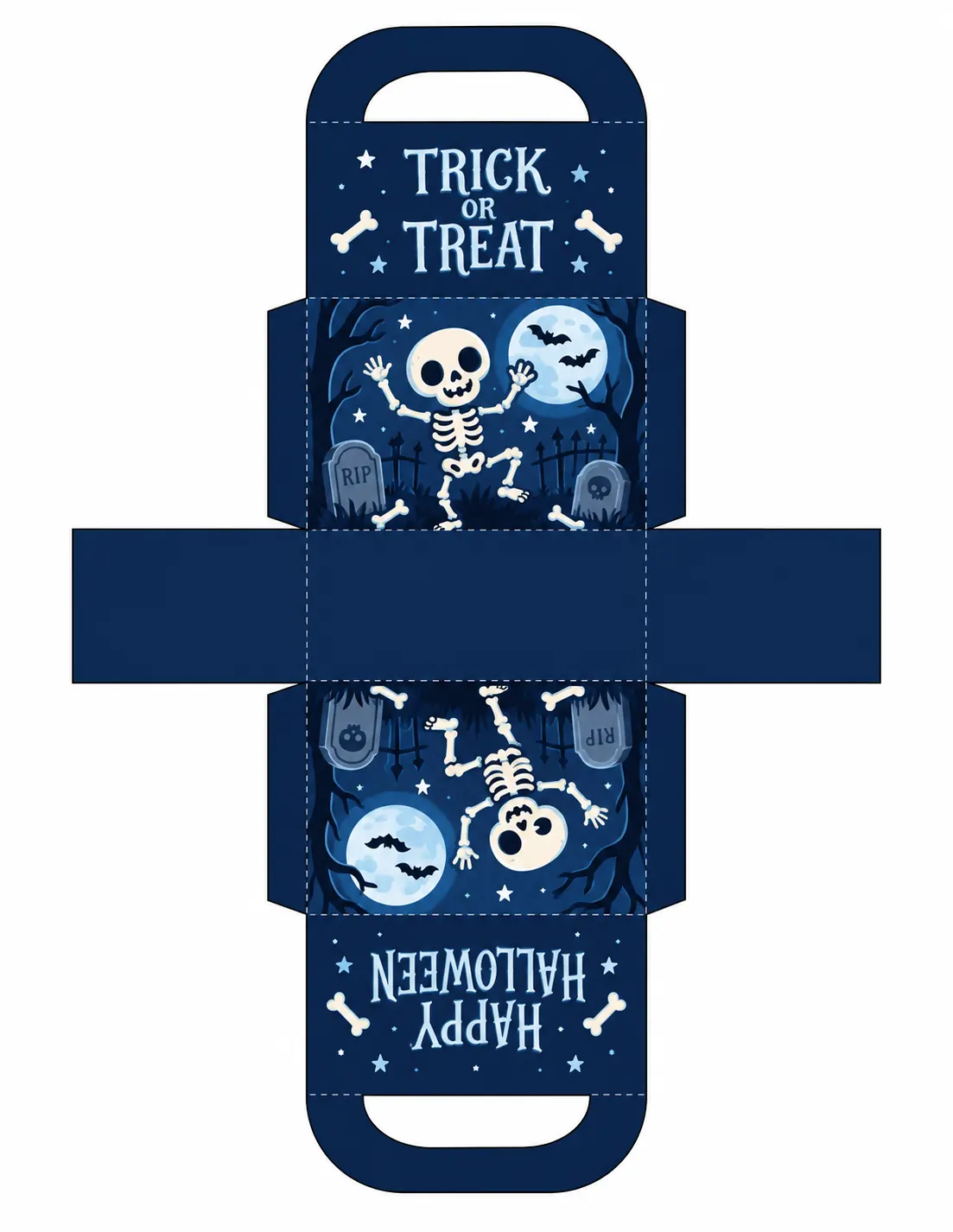 Blue printable Halloween treat box template