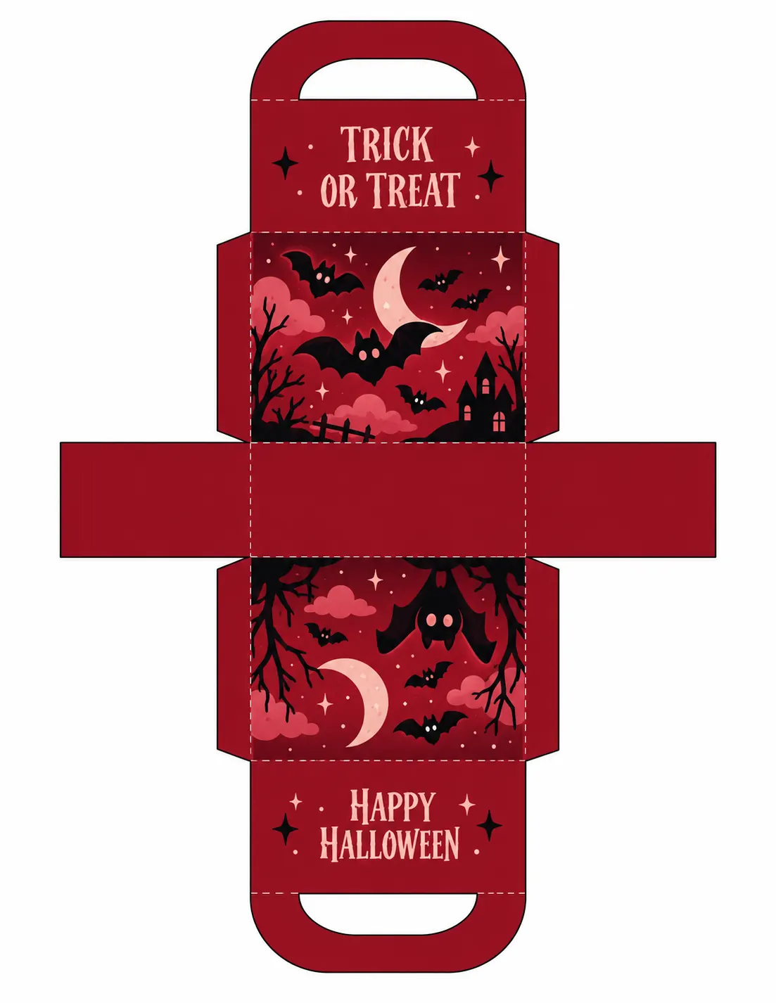 Red printable Halloween treat box template