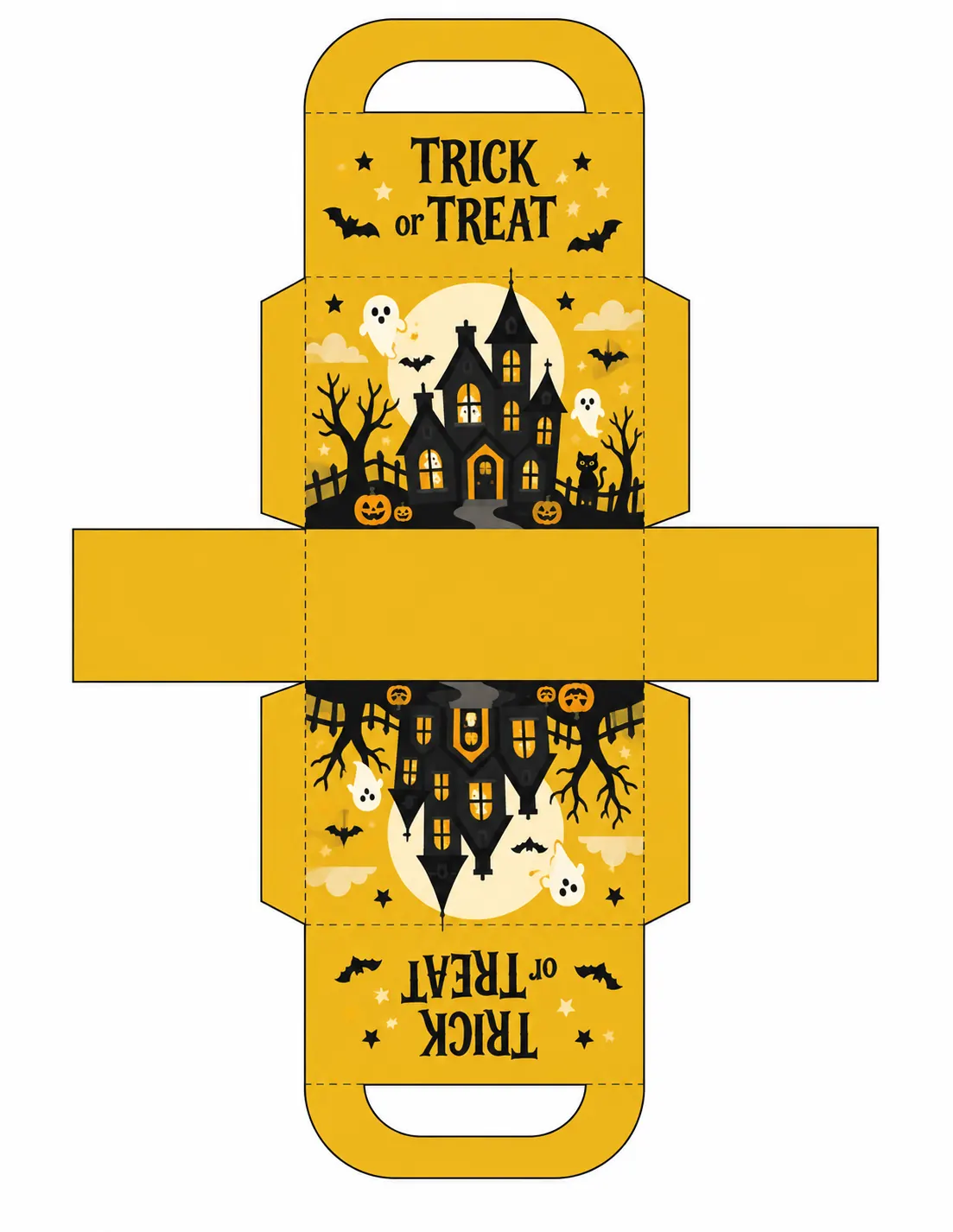 Yellow printable Halloween treat box template